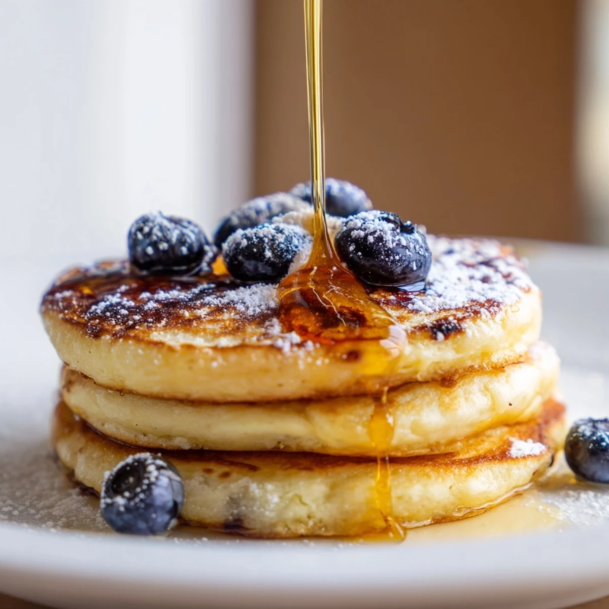 Warm and airy Light and Fluffy Ricotta Pancakes, ready to eat, perfect for a weekend brunch.