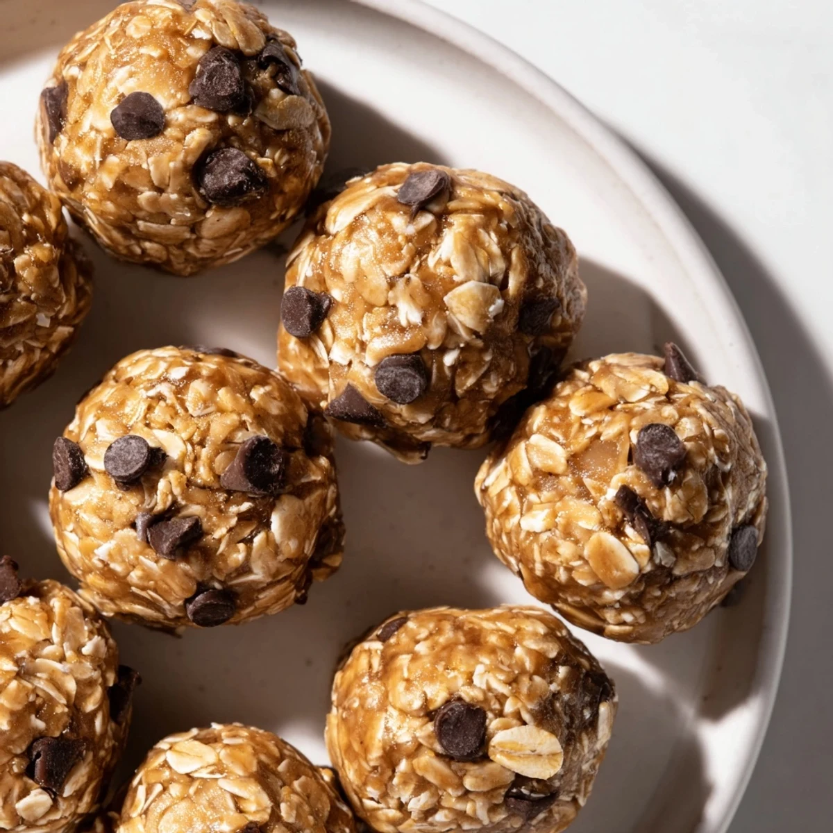 No-bake peanut butter energy balls, rolled and ready, boasting chocolate chips and a rich peanut aroma.