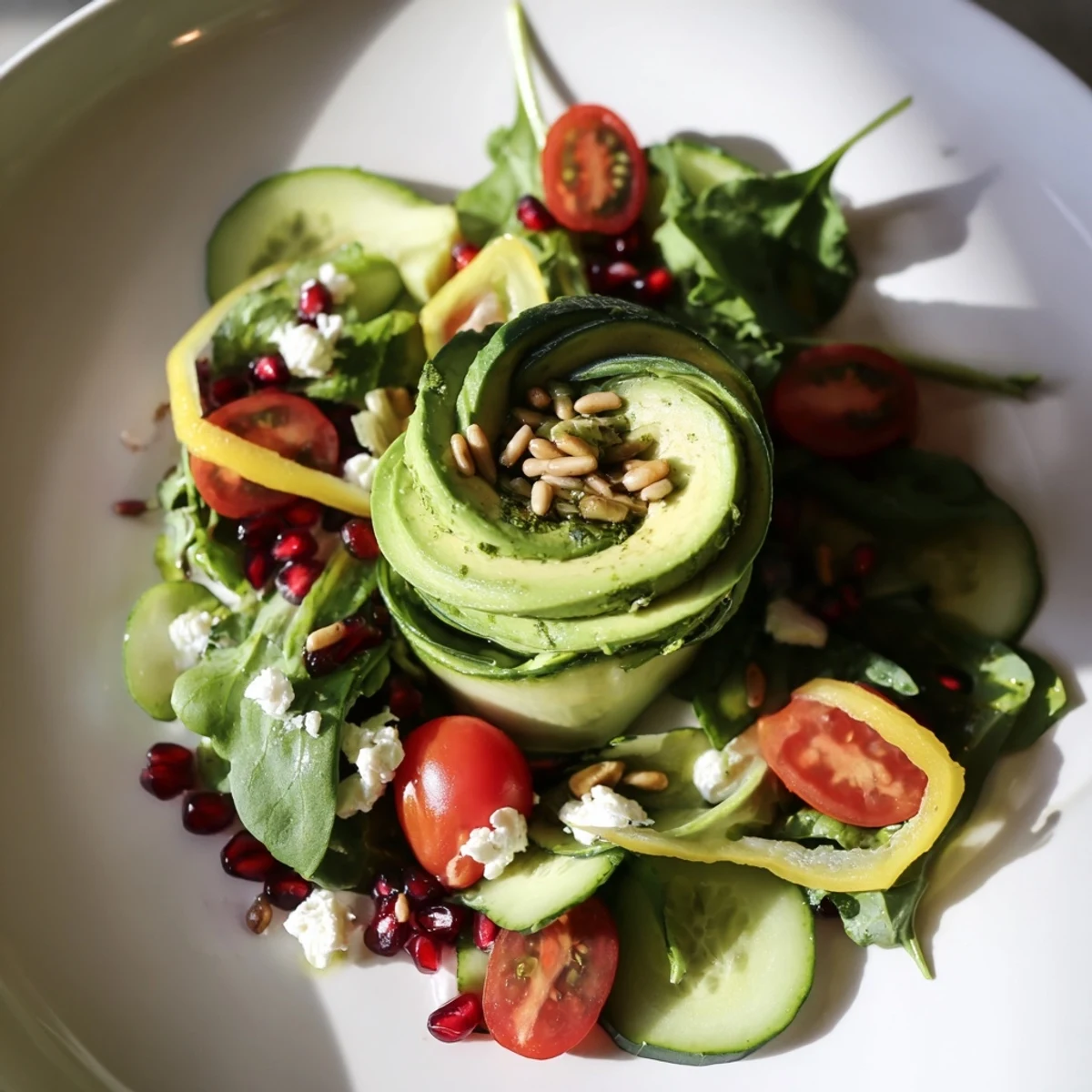 A vibrant Golden Ratio Salad, featuring colorful vegetables artistically arranged before serving.