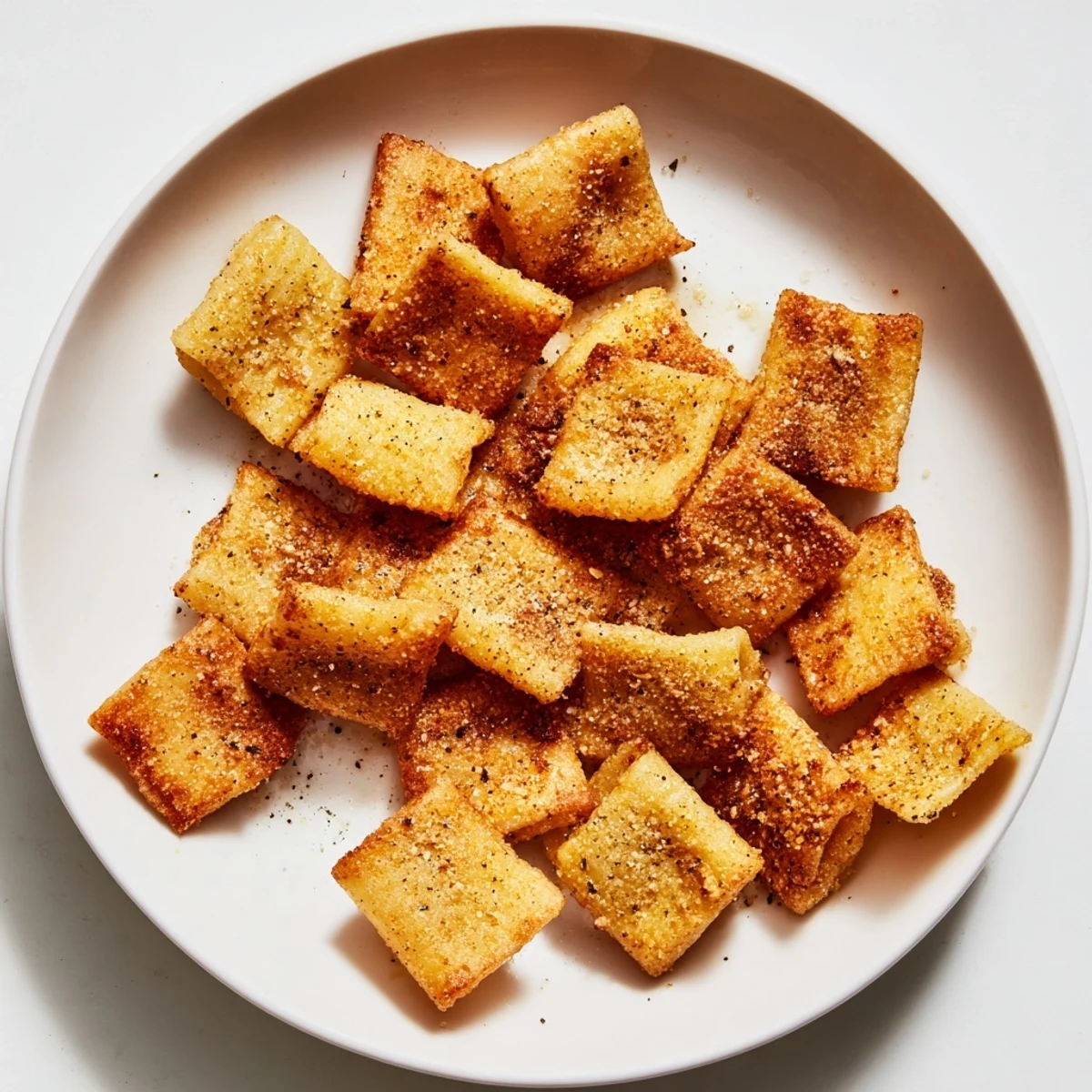 Tantalizing image of Air Fryer Pasta Croutons: seasoned, crunchy, and perfect as a unique, savory snack.