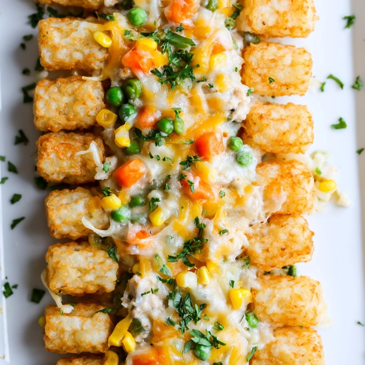 A bubbly, cheesy Tater Tot Casserole, perfect for a hearty weeknight dinner, with a golden top.