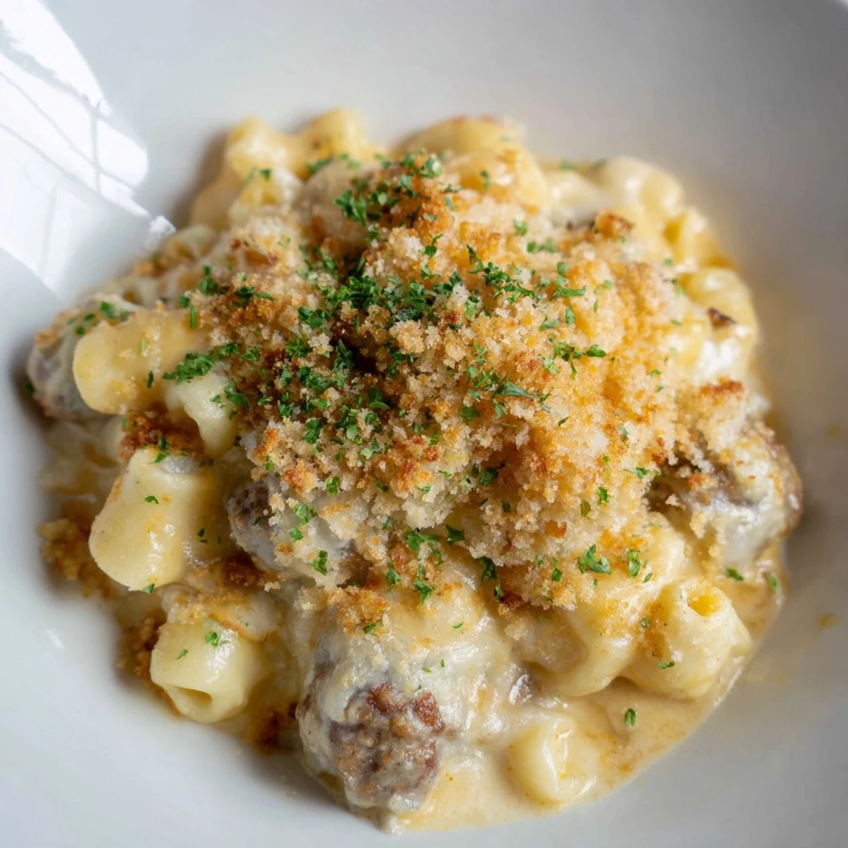 Perfectly baked, family-style Mac & Cheese Meatball Bake, ideal for a hearty weeknight dinner.