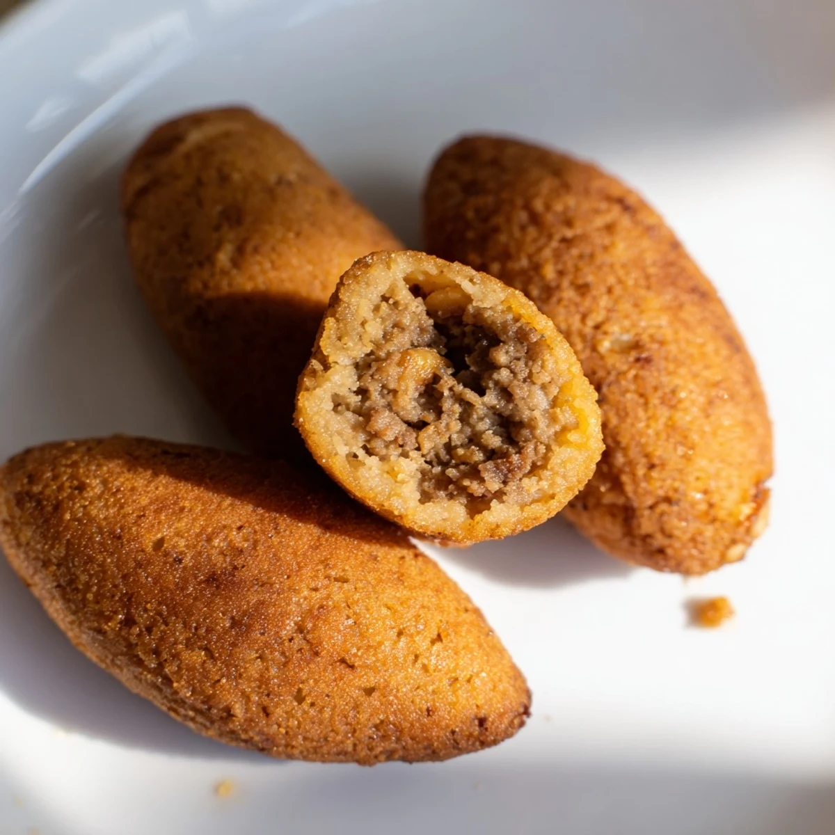 Golden, crispy Lebanese Kibbeh, ready to enjoy, with a savory meat and bulgur filling.