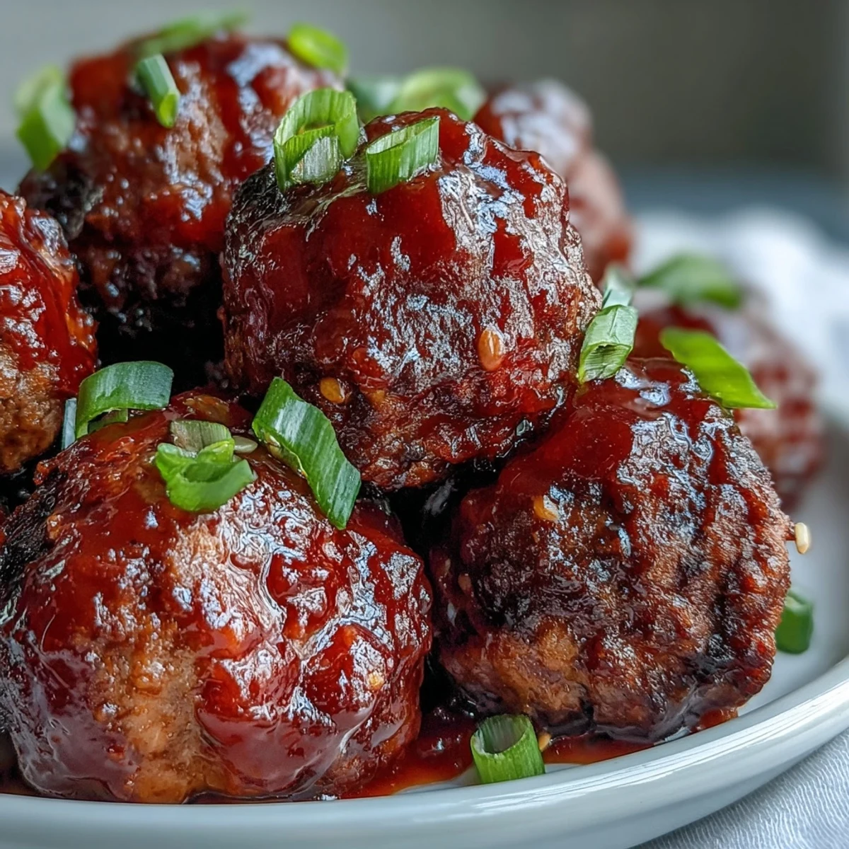 A close-up of Easy Sweet and Sour Crock Pot Meatballs coated in sticky apricot glaze, sprinkled with sesame seeds and ready to serve with toothpicks.
