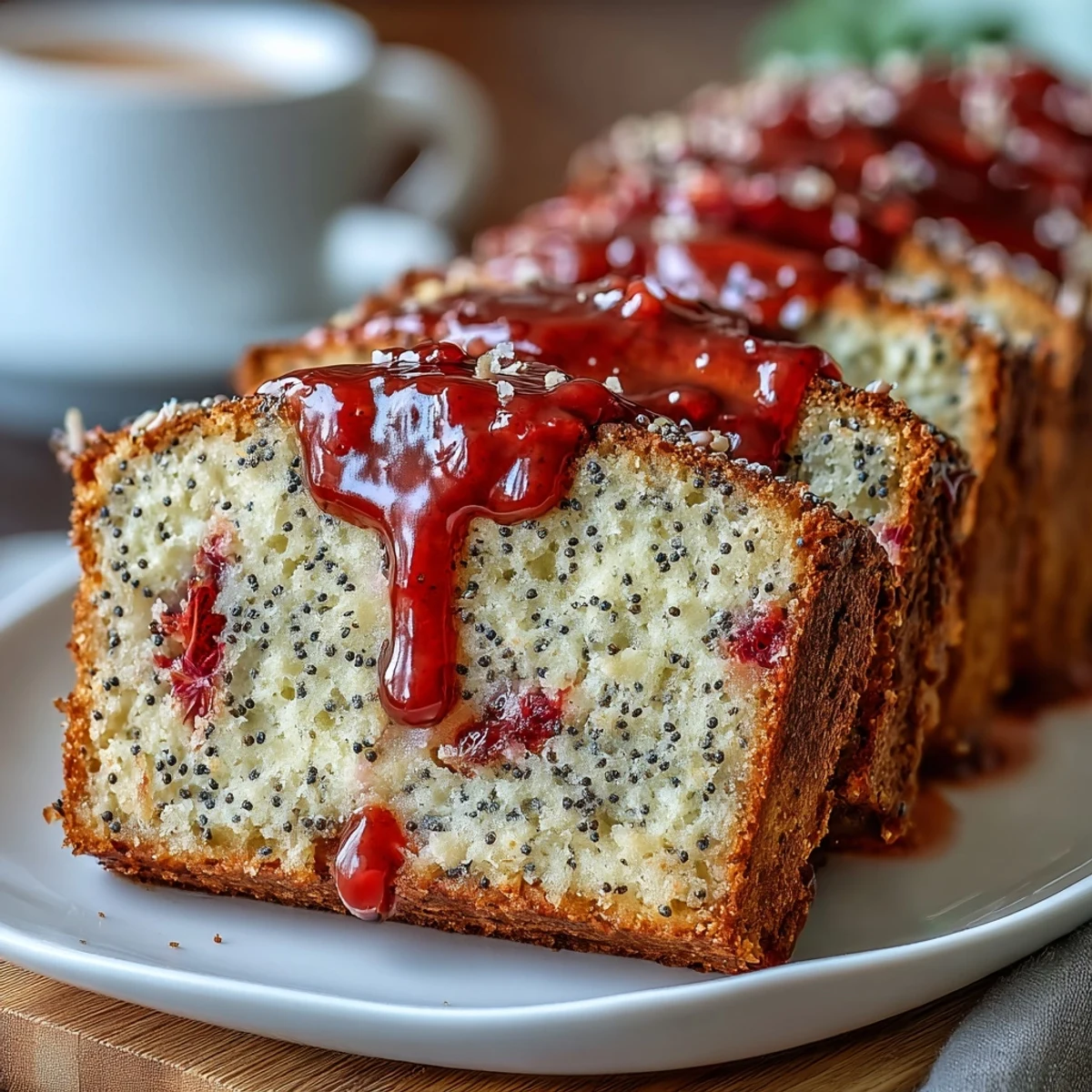 A vibrant Blood Orange Loaf Cake with Poppy Seeds and Marzipan, drizzled with bright glaze and garnished with fresh blood orange slices.