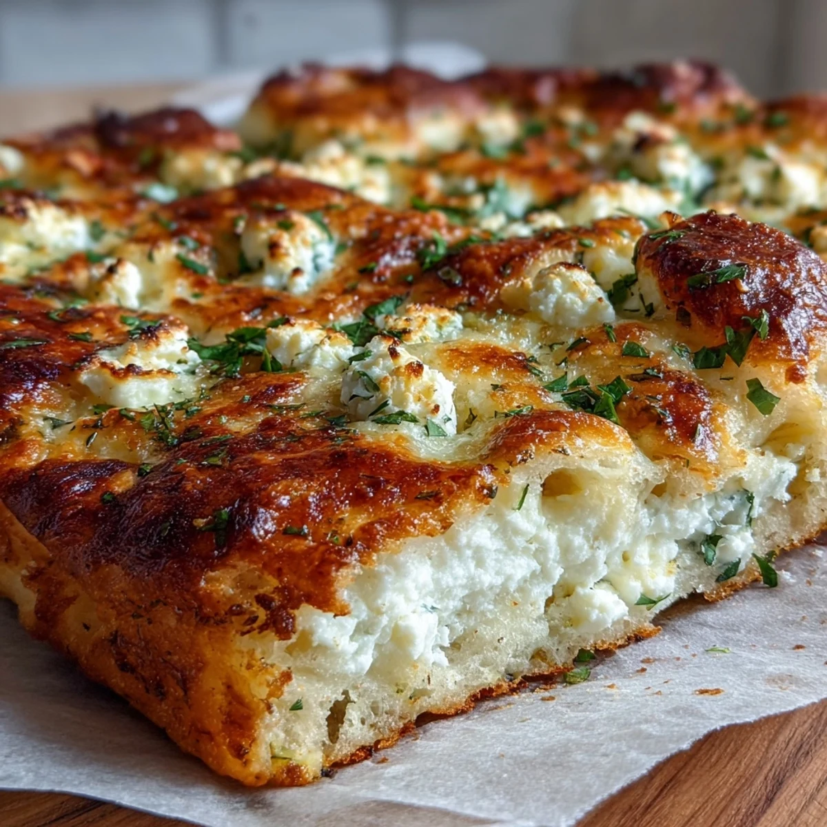 Serve Fluffy Cottage Cheese Flatbread topped with fresh herbs and feta for a vegetarian lunch.