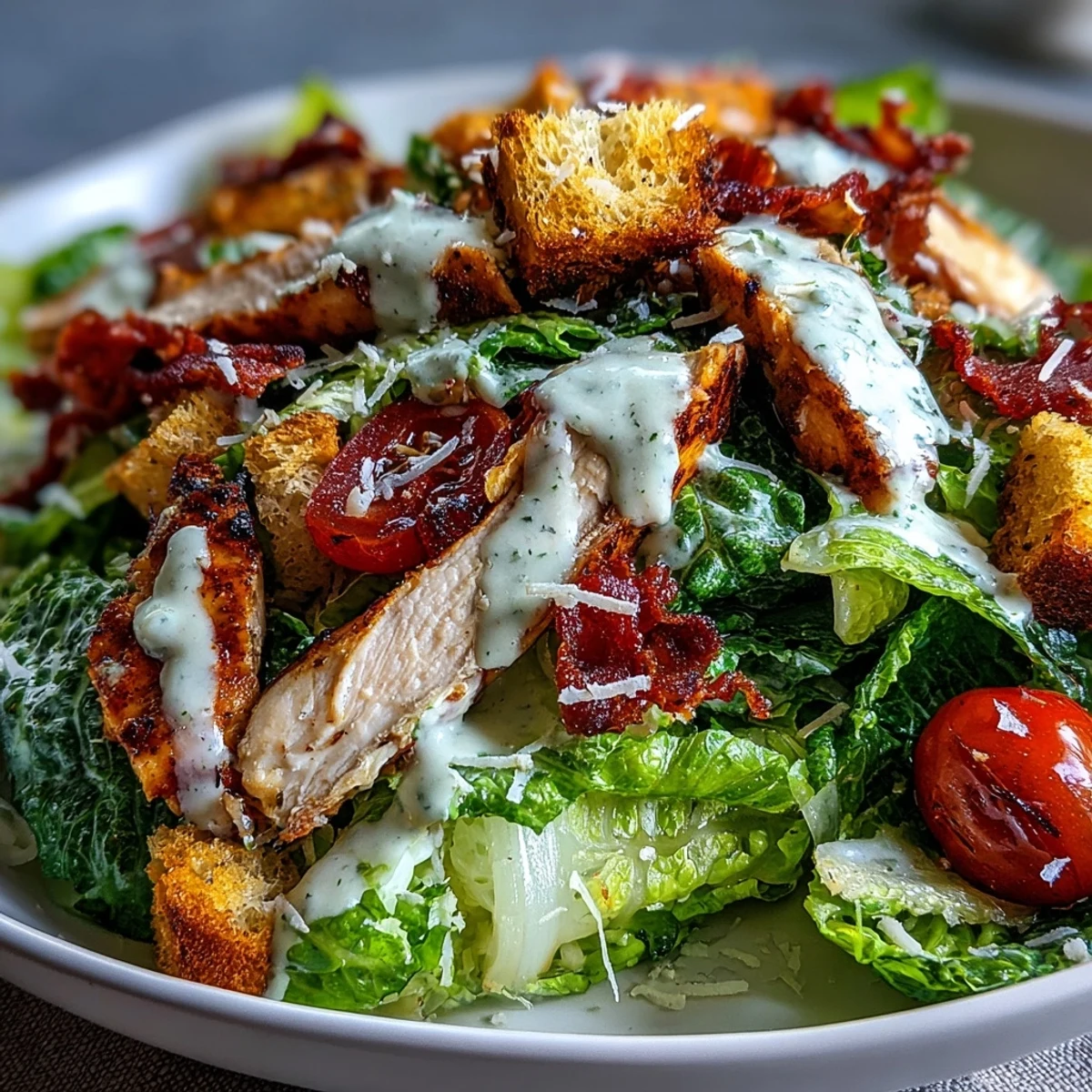Crisp romaine salad topped with shaved Parmesan and golden garlic croutons ready to serve.