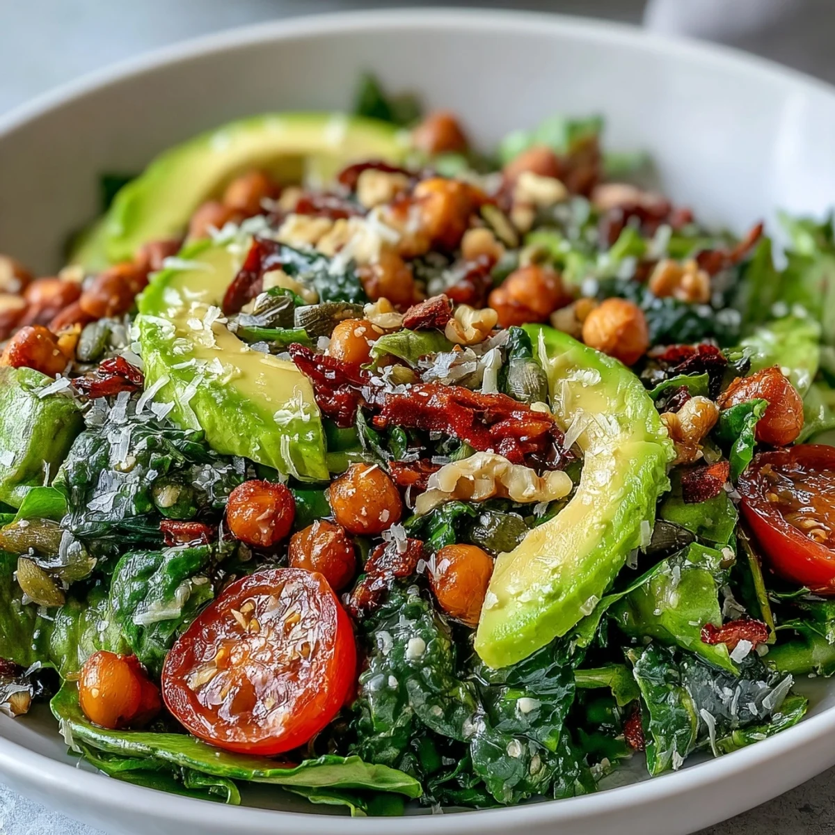 Healthy vegetarian Mixed Greens Power Bowl served as a hearty lunch with crunchy cucumbers and shredded carrots.
