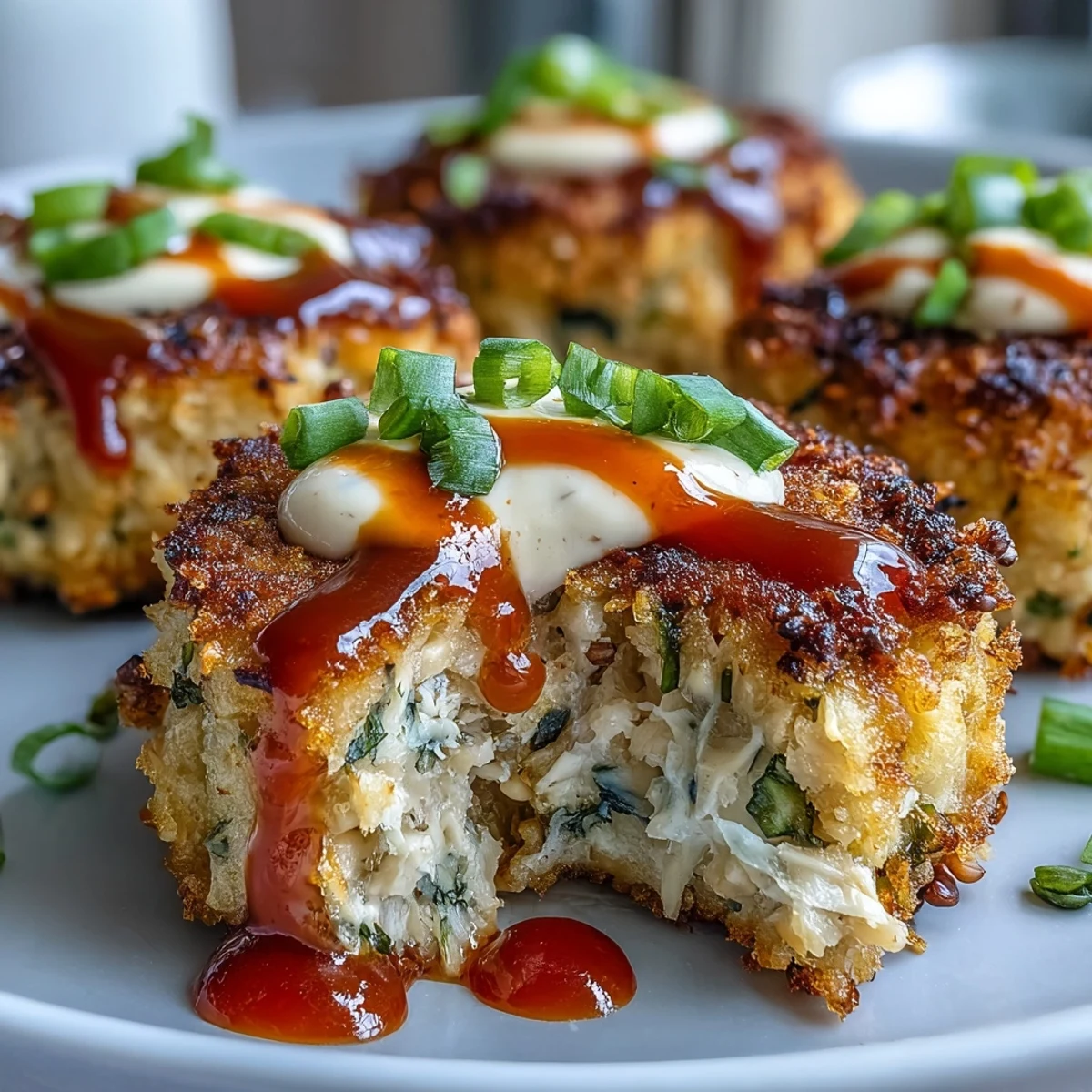 Freshly cooked Asian-Style Tuna Cakes with a crunchy panko coating and aromatic sesame oil notes, ready to be garnished with green onions and sesame seeds.