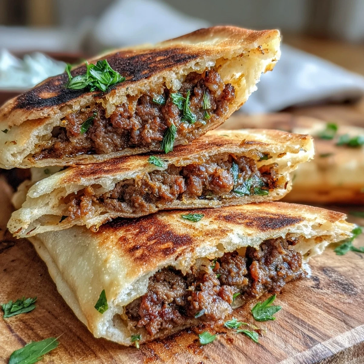 Homemade Crispy Lebanese Arayes stuffed with spiced lamb and beef, ready to be enjoyed.