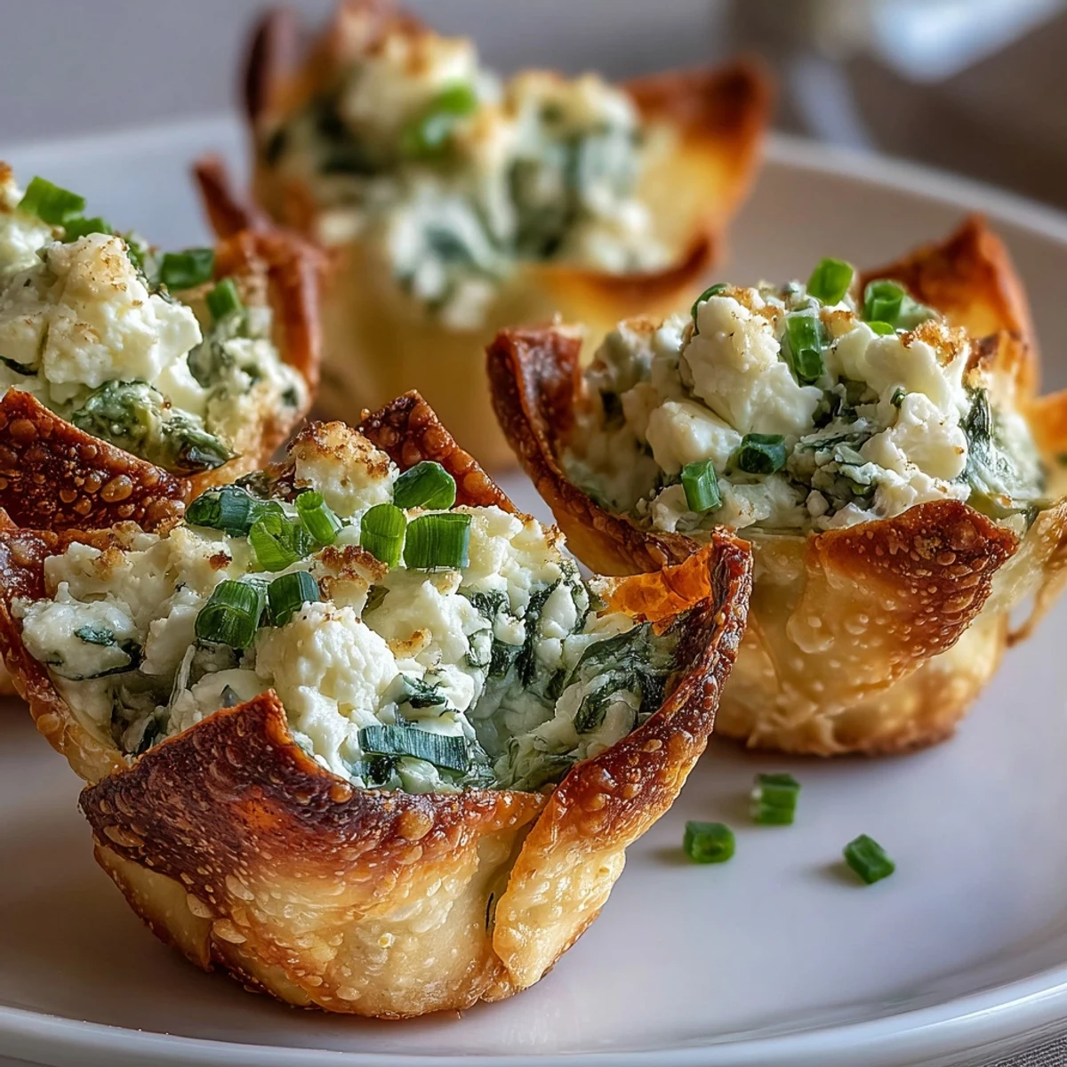 Warm Crispy Spinach Feta Wonton Cups arranged on a rustic wooden board, garnished with fresh herbs for a party appetizer.