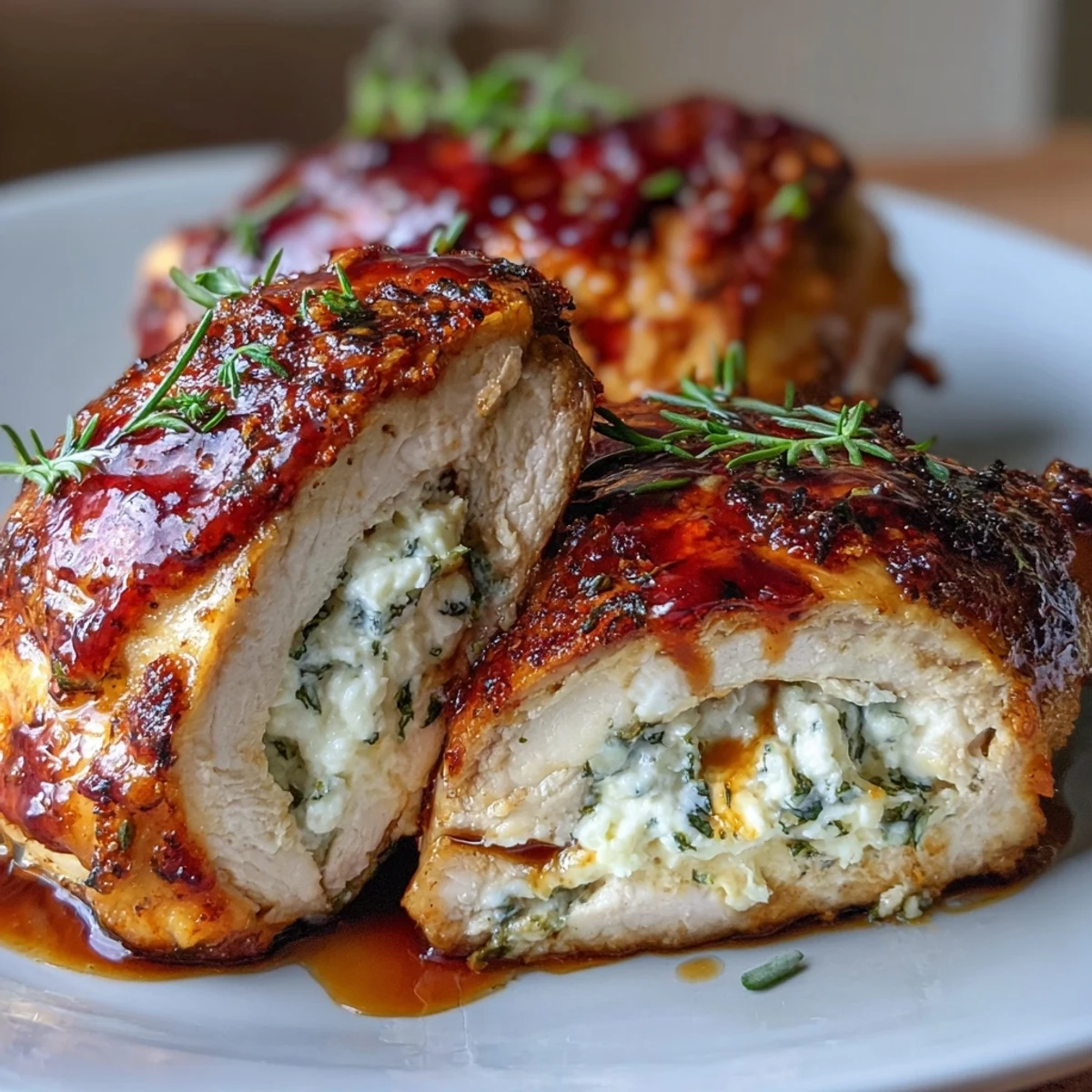 Juicy, golden-brown chicken breasts stuffed with creamy ricotta and drizzled with spicy-sweet hot honey glaze.