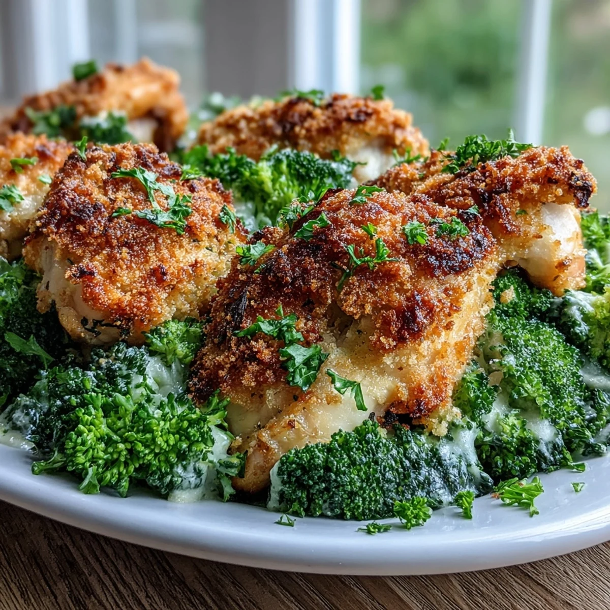Golden Parmesan-crusted chicken and crisp broccoli florets roasted together on a single sheet pan.