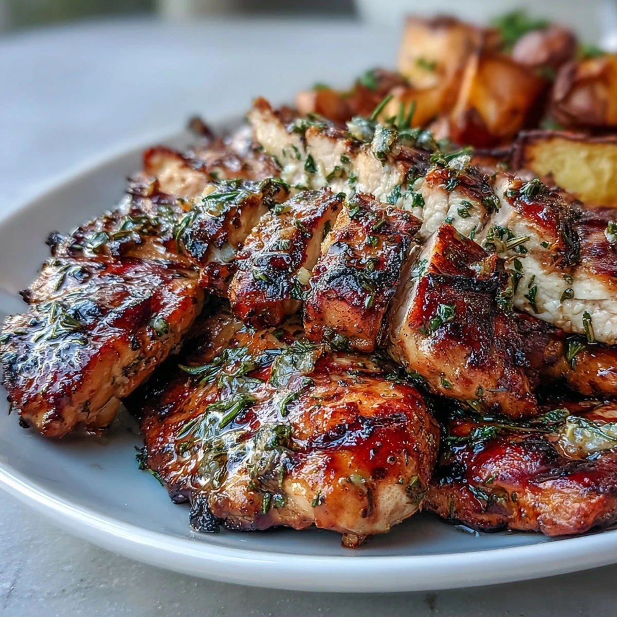 Sizzling Grilled Herb Chicken with Roasted Root Vegetables served hot from the grill, paired with colorful roasted veggies for a wholesome meal.
