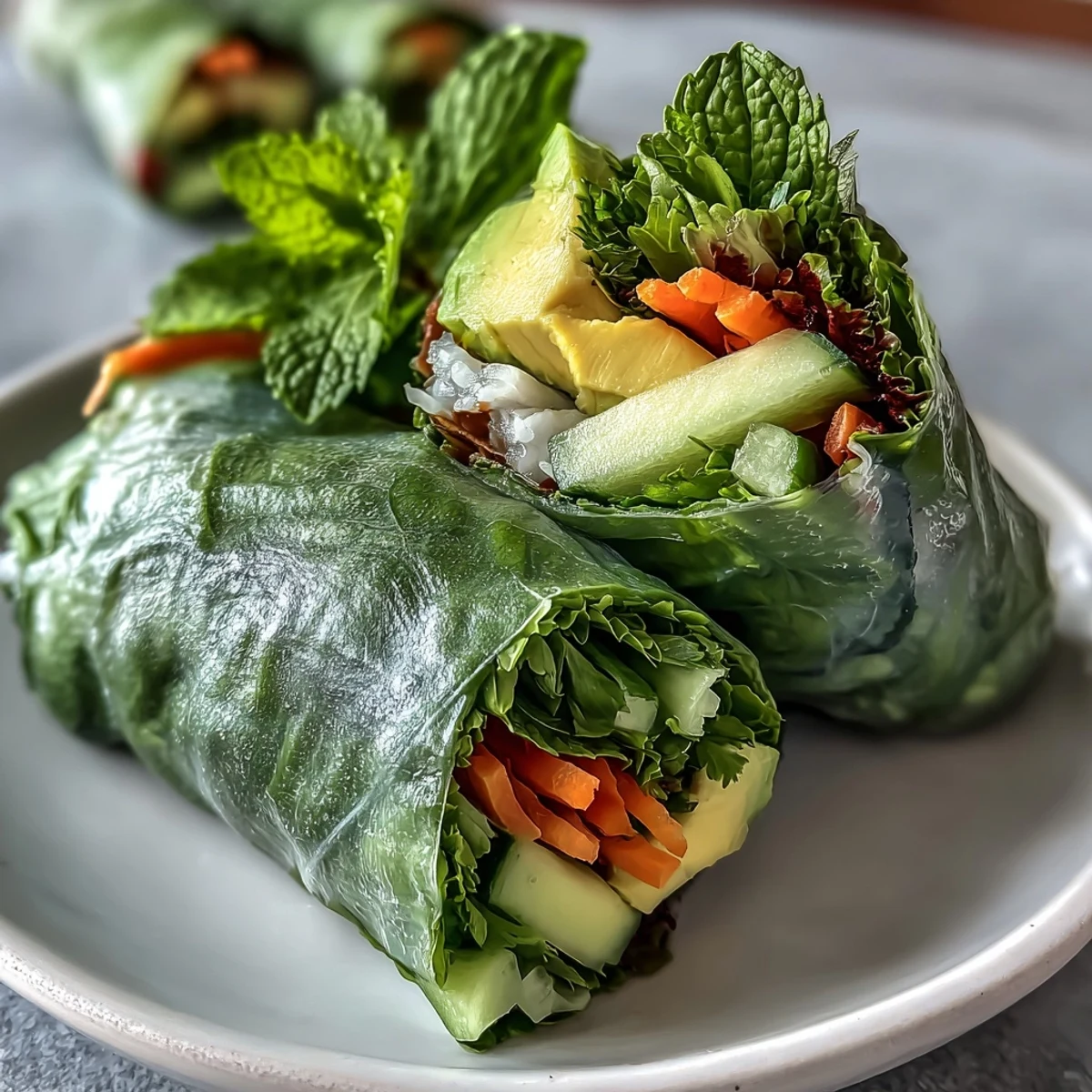 Colorful and healthy vegan spring rolls featuring mango, avocado, and vibrant vegetables, paired with a tangy sweet chili sauce.  