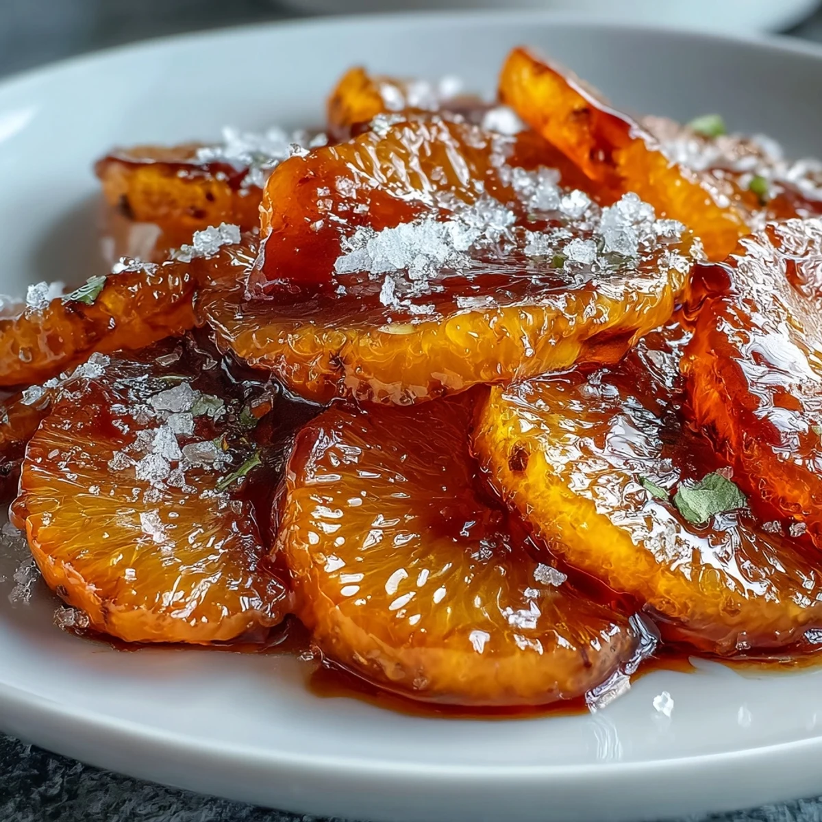Bright, glossy orange wedges simmered in fragrant vanilla syrup — a versatile topping for panna cotta, yogurt, or pancakes.