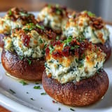 Golden-baked mushrooms stuffed with spinach and ricotta cheese, topped with Parmesan and crunchy breadcrumbs.  