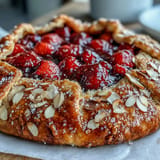 Rustic Summer Berry Galette highlights a beautiful, bubbling berry filling with a flaky almond crust.
