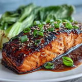 Savory Miso Glazed Salmon with vibrant, crisp stir-fried Bok Choy.