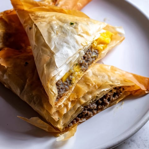 Crispy golden Tunisian Brik pastry with a runny egg center, a classic appetizer.