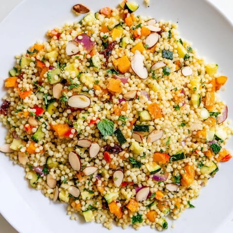 Fluffy Moroccan couscous salad with perfectly roasted vegetables, herbs, and lemon dressing.