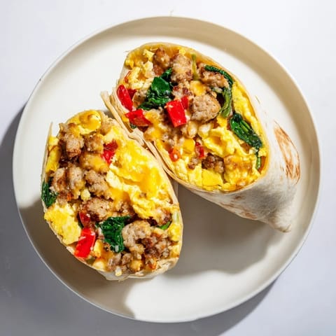 A close-up shot of warm, delicious Make-Ahead Breakfast Burritos ready to eat with salsa.