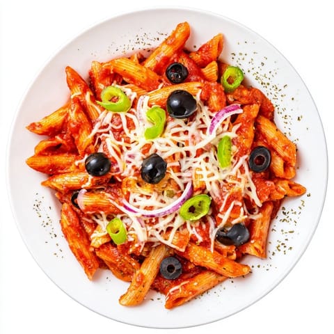 A vibrant photo of a quick, delicious one-pot pizza pasta, ready in a single skillet.
