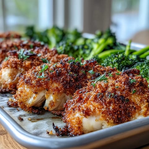 A single baking tray showcases Crispy Parmesan Broccoli & Chicken Trays, perfect for an easy, high-protein family dinner.