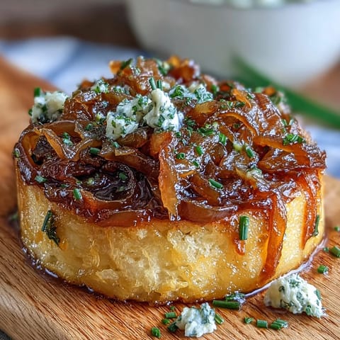 Golden caramelized onions swirled into softened butter, served with crisp crackers and sliced baguette for a savory appetizer spread.
