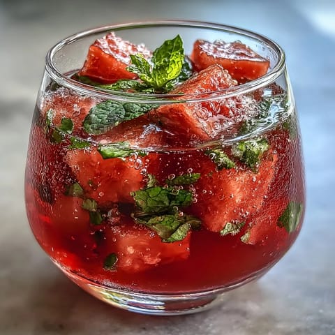 Bright pitcher filled with vibrant watermelon mint infused water, garnished with extra mint and served over ice for a thirst-quenching drink.