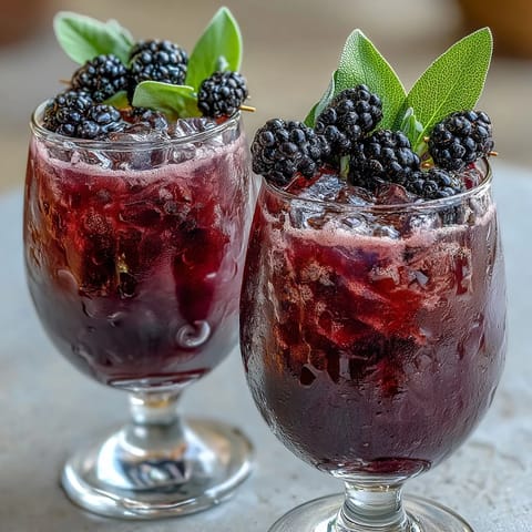 Refreshing blackberry sage mocktail with crushed ice, vibrant berries, and fresh sage for a cool summer sip.