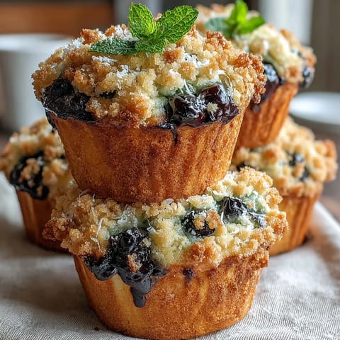 Blueberry Lemon Sourdough Muffins with Streusel, golden and fluffy, filled with juicy blueberries and topped with a crunchy cinnamon streusel.