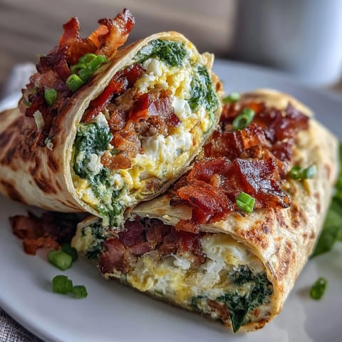 Green Eggs and Ham Breakfast Wraps with fluffy scrambled eggs, savory ham, and fresh spinach in a vibrant spinach tortilla.