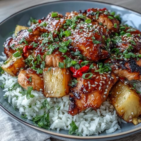Pineapple Chicken and Rice Bake with Teriyaki Glaze in a golden-baked casserole, featuring juicy chicken, sweet pineapple, and fluffy rice under a glossy teriyaki drizzle.