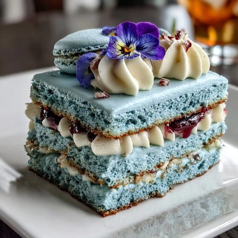 Spring cake with pressed edible flowers, light vanilla layers with whipped cream frosting and delicate floral decorations.