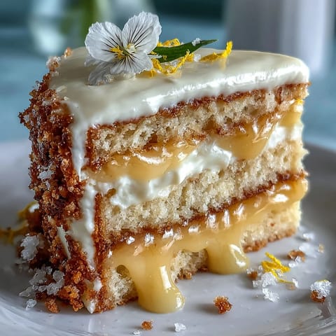 Mother's Day Lemon Curd Layer Cake bright with zesty filling and edible flowers.
