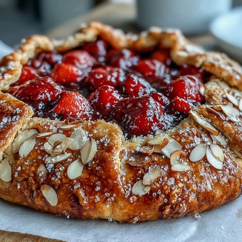 Rustic Summer Berry Galette highlights a beautiful, bubbling berry filling with a flaky almond crust.