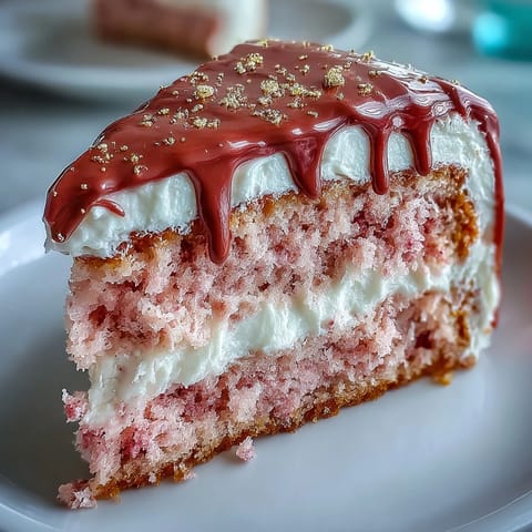 Bridal shower rosé velvet cake, showcasing smooth frosting and a shimmering gold drip detail.