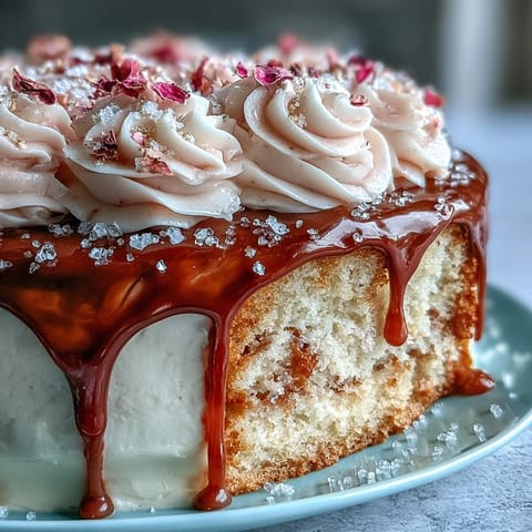 Elegant pink Bridal Shower Rosé Velvet Cake with shimmering gold drip.
