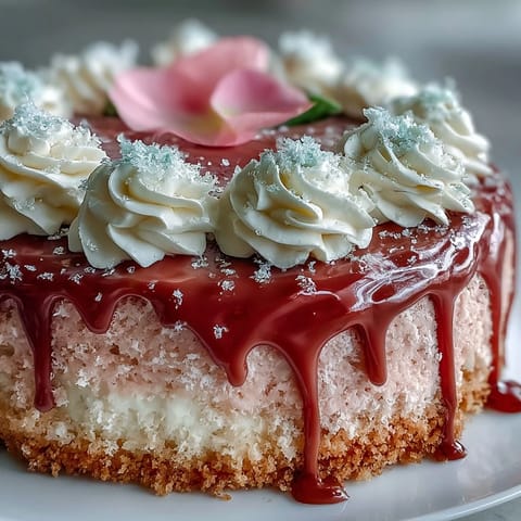 Blush pink Rosé Velvet Cake with creamy frosting, glistening with edible gold, ready to serve.