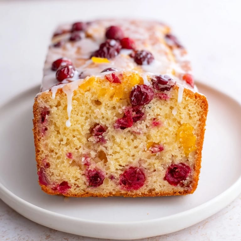 A freshly baked loaf of Seasonal Cranberry and Orange Bread, smelling of citrus and spices.