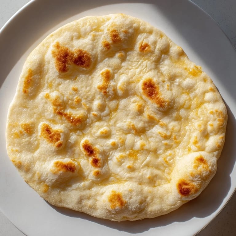 Warm Three-Ingredient Easy Flatbreads, showing lovely golden spots, perfect alongside a spicy curry.