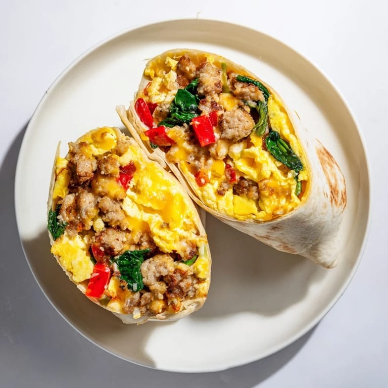 A close-up shot of warm, delicious Make-Ahead Breakfast Burritos ready to eat with salsa.