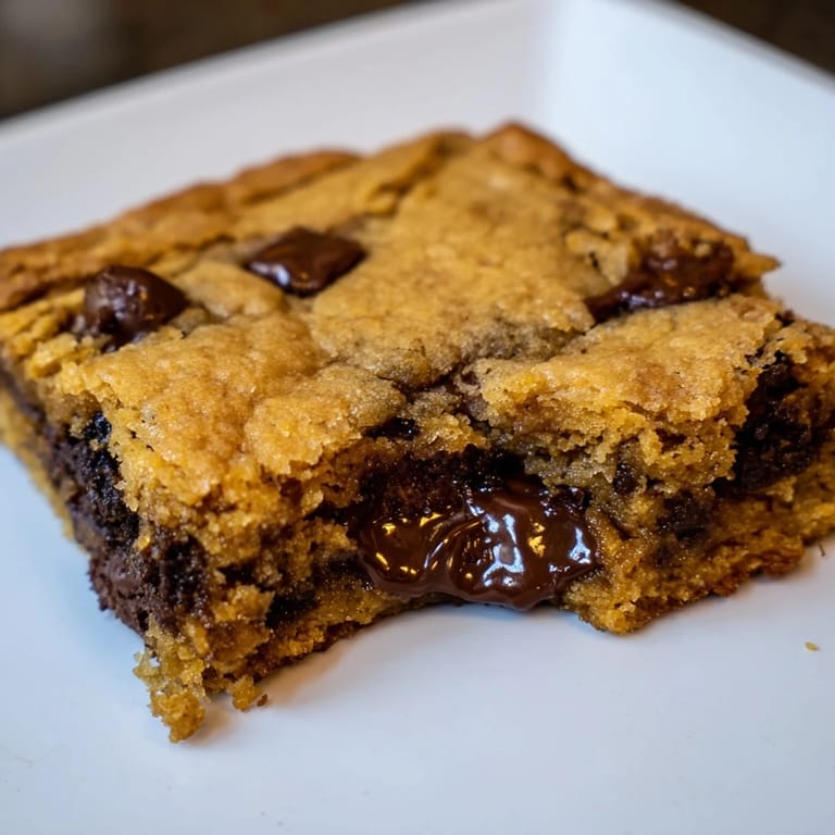 These warm, loaded Ultimate Gooey Chocolate Chip Cookie Bars feature melty chocolate chips, perfect for sharing.