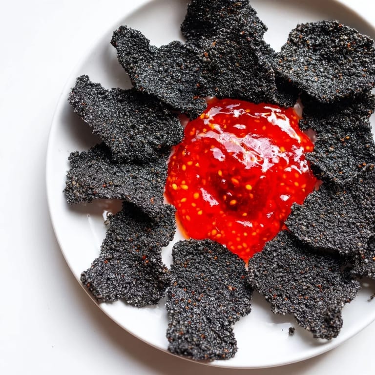 Enjoy a visually stunning and delicious The Volcanic Flow: black crackers, hot jelly, perfect party food.