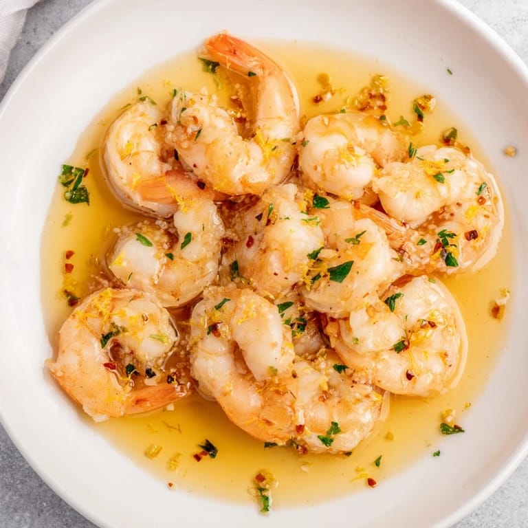 Succulent 15-Minute Garlic Shrimp Scampi glistening with lemon butter sauce, ready to serve with fresh parsley.