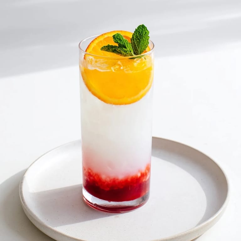 Enjoy a visually stunning Alpine Sunrise, a layered mocktail perfect for brunch or a festive occasion.