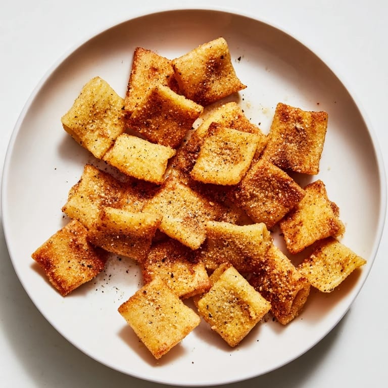 Tantalizing image of Air Fryer Pasta Croutons: seasoned, crunchy, and perfect as a unique, savory snack.
