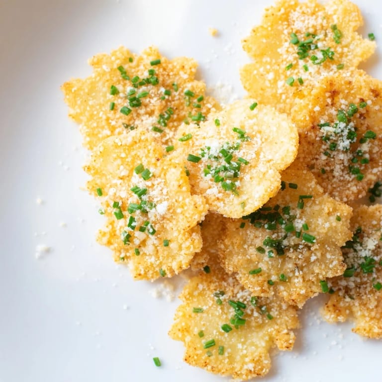 Oven-baked Crispy Cottage Cheese Chips, crispy and savory, sprinkled with chives, ideal for a satisfying low-carb treat.