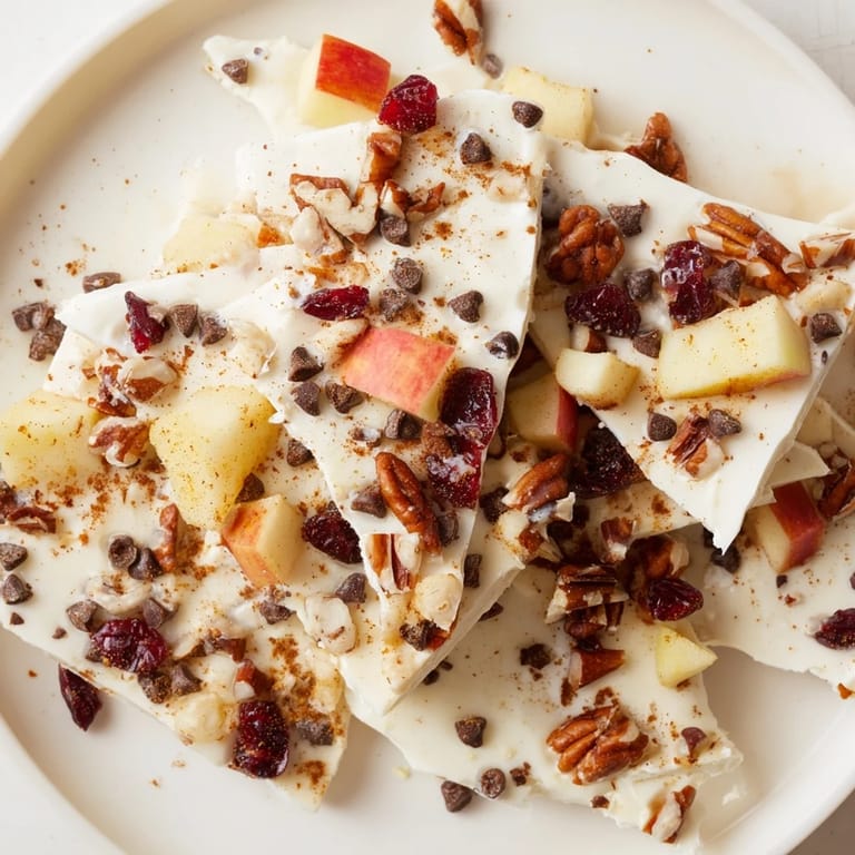 Creamy Greek yogurt with apple and cinnamon transforms into delicious frozen Apple Cinnamon Yogurt Bark.